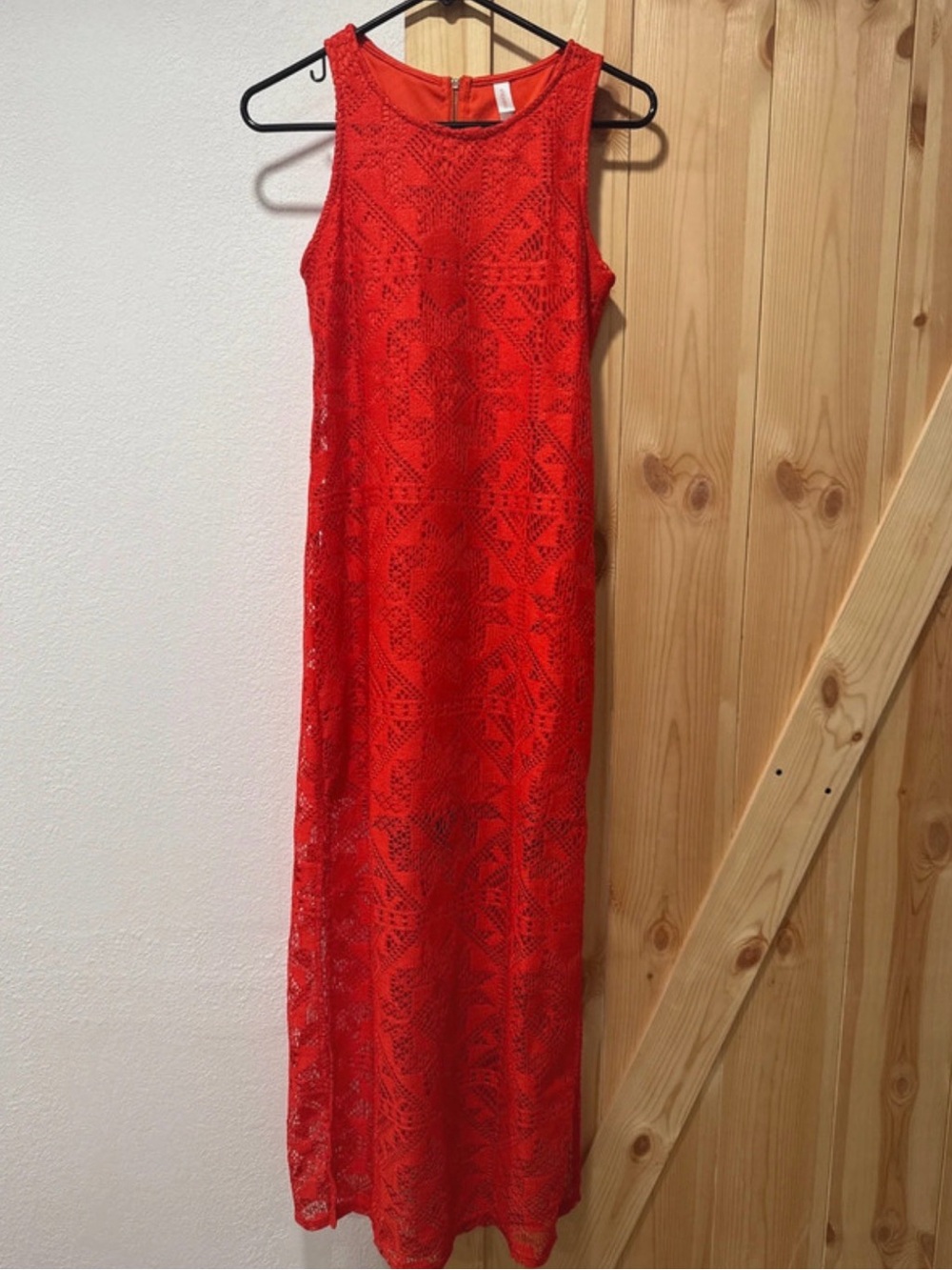 Xhilaration Red Sleeveless Lace Maxi Dress